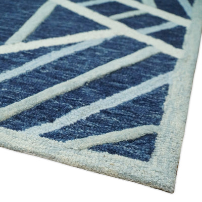 5x8 Hand Tufted Blue and Ivory Modern Geometric Crystal Design Wool Area Rug | TRDMA74 - The Rug Decor