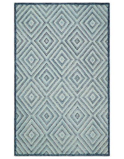 5x8 Hand Tufted Blue and Ivory Modern Geometric Diamond Wool Area Rug | TRDMA71 - The Rug Decor