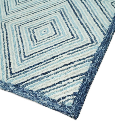 5x8 Hand Tufted Blue and Ivory Modern Geometric Diamond Wool Area Rug | TRDMA71 - The Rug Decor