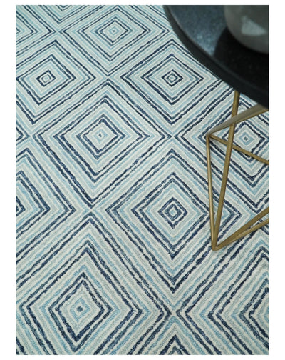 5x8 Hand Tufted Blue and Ivory Modern Geometric Diamond Wool Area Rug | TRDMA71 - The Rug Decor