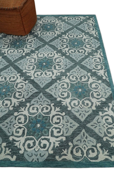 5x8 Hand Tufted Blue and Ivory Modern Geometric Moroccan Tiles Wool Area Rug | TRDMA93 - The Rug Decor