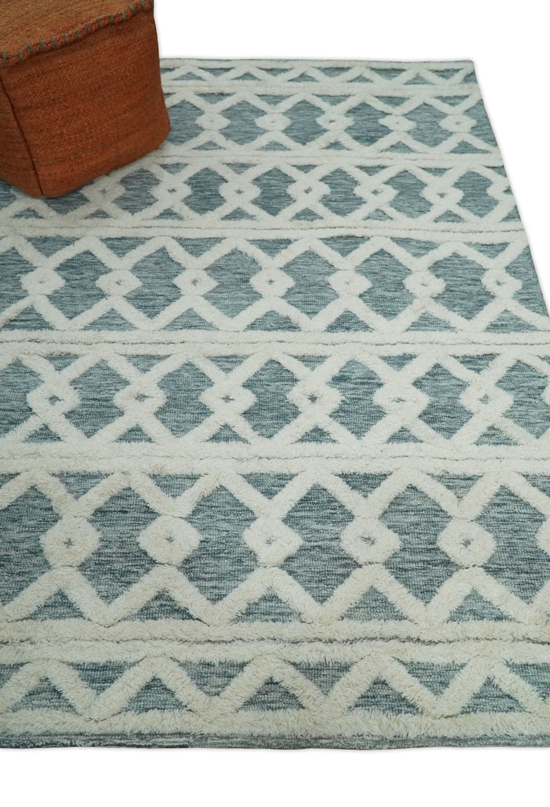 5x8 Hand Tufted Blue and Ivory Modern Geometric Moroccan Trellis Wool Area Rug | TRDMA112 - The Rug Decor