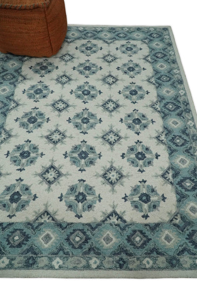 5x8 Hand Tufted Blue and Ivory Persian Style Antique Oriental Wool Area Rug | TRDMA34 - The Rug Decor