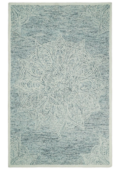 5x8 Hand Tufted Blue and Ivory Persian Style Antique Oriental Wool Area Rug | TRDMA82 - The Rug Decor