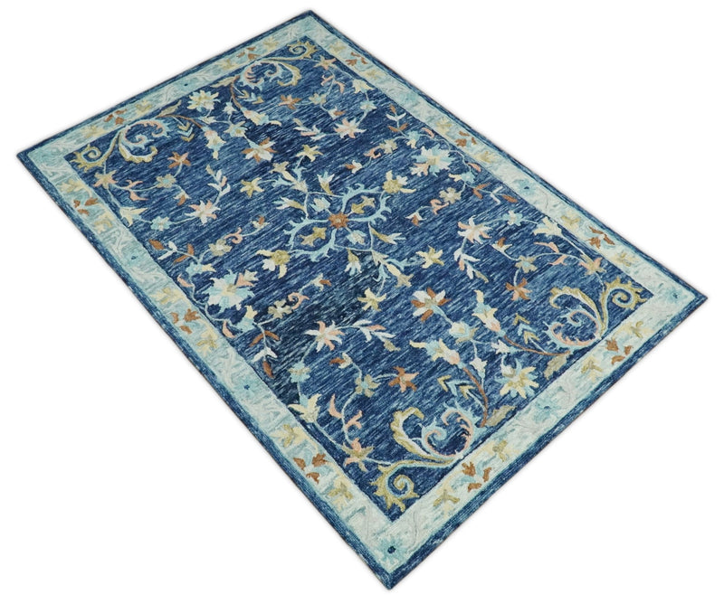 5x8 Hand Tufted Blue and Ivory Persian Style Antique Oriental Wool Area Rug | TRDMA98 - The Rug Decor