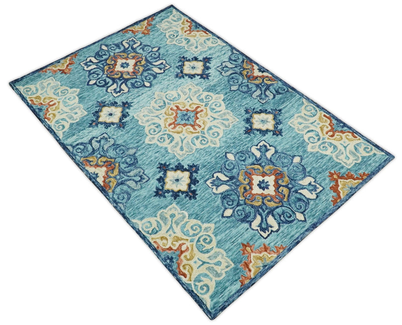 5x8 Hand Tufted Blue and Ivory Persian Style Oriental Wool Area Rug | TRDMA107 - The Rug Decor
