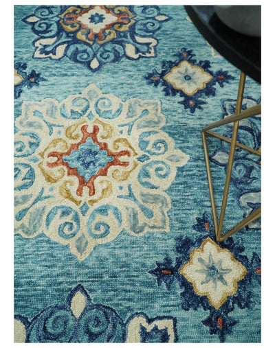 5x8 Hand Tufted Blue and Ivory Persian Style Oriental Wool Area Rug | TRDMA107 - The Rug Decor