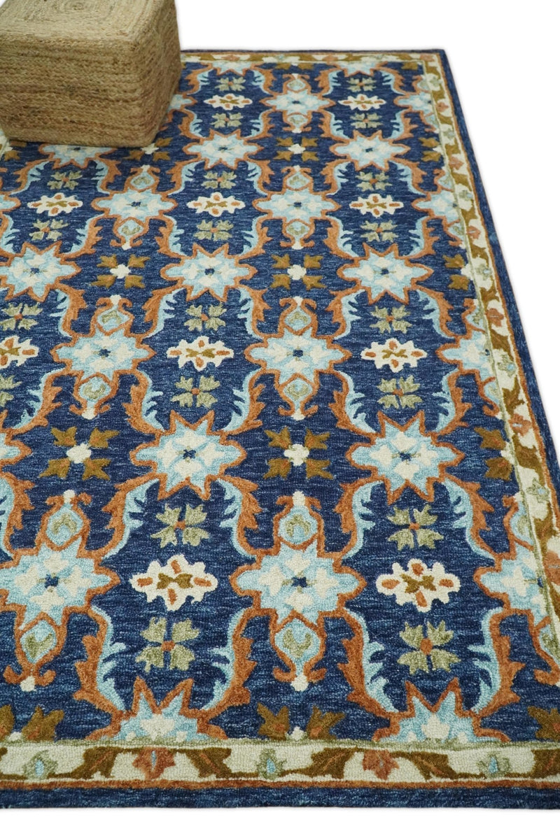 5x8 Hand Tufted Blue and Rust Persian Style Antique Oriental Wool Area Rug | TRDMA48 - The Rug Decor