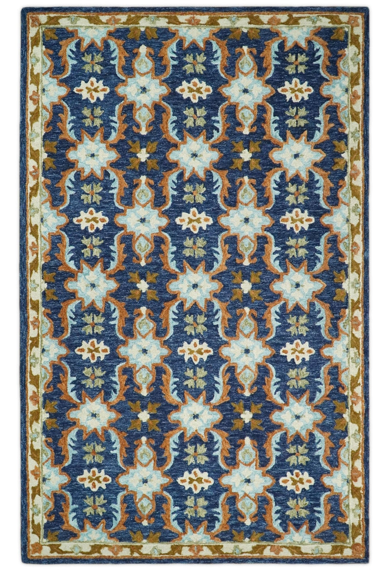 5x8 Hand Tufted Blue and Rust Persian Style Antique Oriental Wool Area Rug | TRDMA48 - The Rug Decor