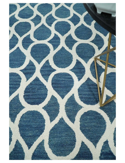 5x8 Hand Tufted Blue and White Modern Geometric Trellis Wool Area Rug | TRDMA140 - The Rug Decor