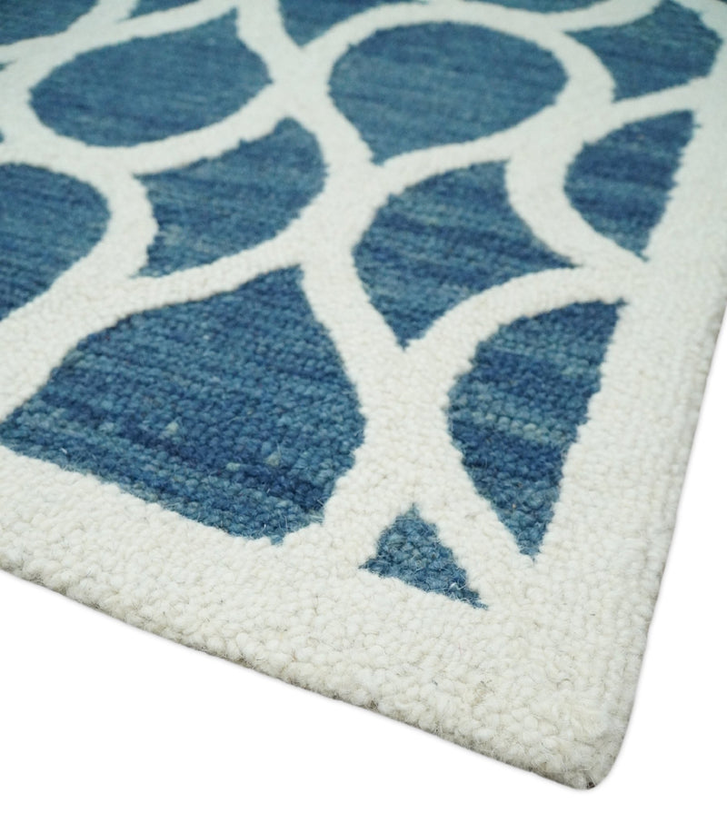 5x8 Hand Tufted Blue and White Modern Geometric Trellis Wool Area Rug | TRDMA140 - The Rug Decor