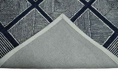 5x8 Hand Tufted Blue and White Modern Geometric Wool Loop Area Rug | TRDMA26 - The Rug Decor