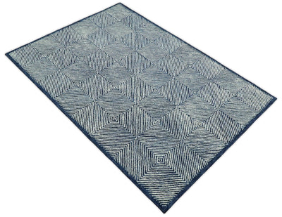5x8 Hand Tufted Blue and White Modern Geometric Wool Loop Area Rug | TRDMA33 - The Rug Decor