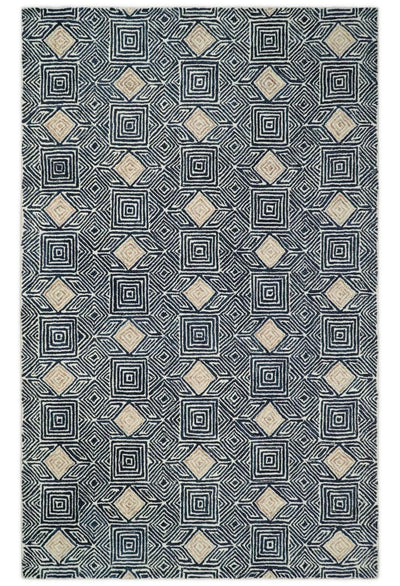 5x8 Hand Tufted Blue and White Modern Geometric Wool Loop Area Rug | TRDMA50 - The Rug Decor