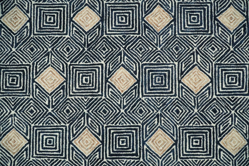 5x8 Hand Tufted Blue and White Modern Geometric Wool Loop Area Rug | TRDMA50 - The Rug Decor