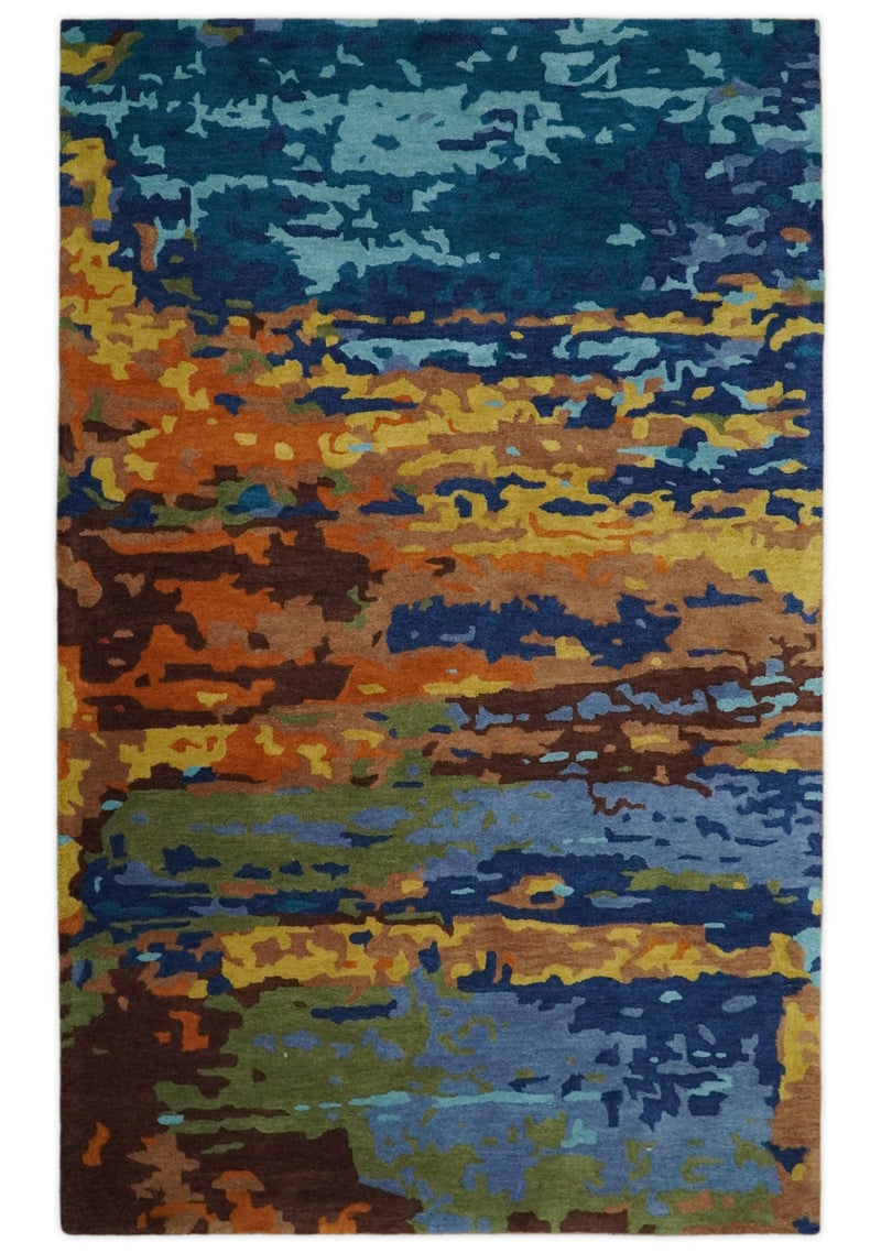 5x8 Hand Tufted Blue, Rust and Gold Modern Abstract Wool Area Rug | TRDMA40 - The Rug Decor