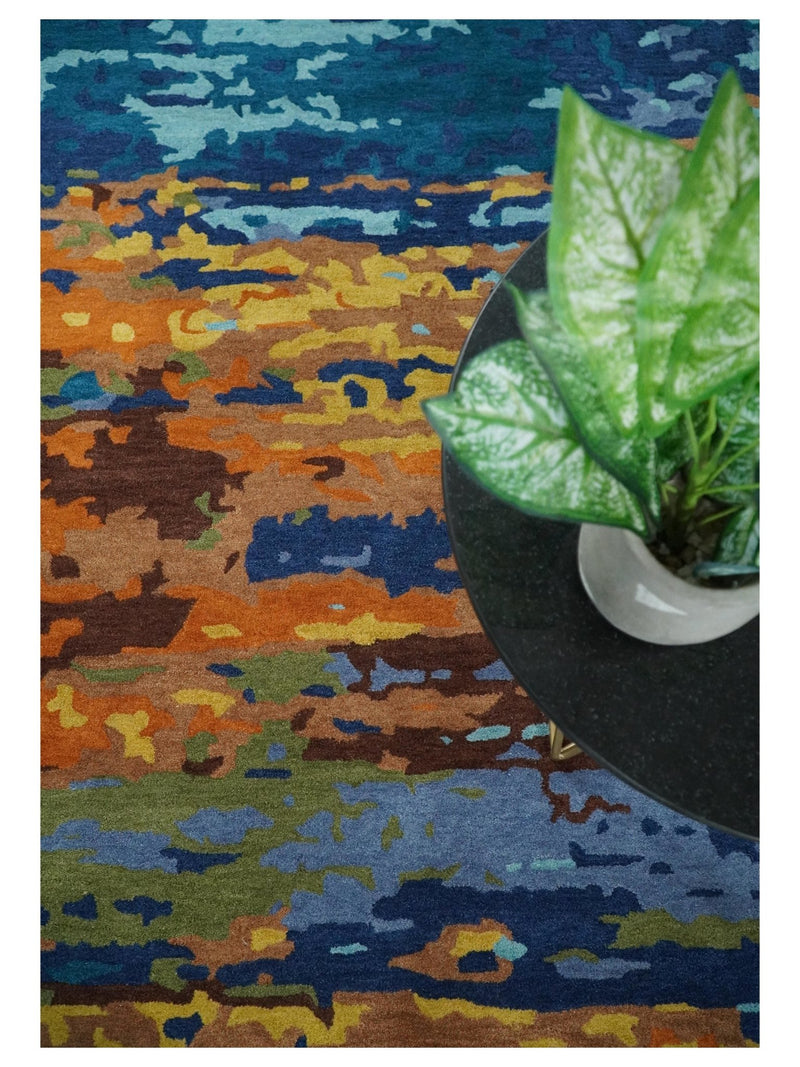 5x8 Hand Tufted Blue, Rust and Gold Modern Abstract Wool Area Rug | TRDMA40 - The Rug Decor