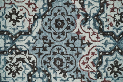 5x8 Hand Tufted Brown, Blue and Red Oriental Moroccan Tiles Design Wool Area Rug | TRDMA77 - The Rug Decor