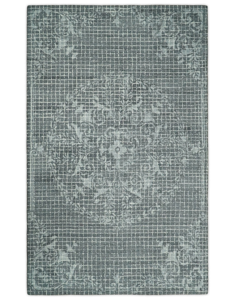 5x8 Hand Tufted Charcoal and Silver Persian Style Antique Oriental Wool Area Rug | TRDMA146 - The Rug Decor
