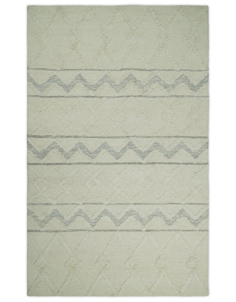 5x8 Hand Tufted gray and beige Modern Geometric Moroccan Trellis Wool Area Rug | TRDMA130 - The Rug Decor