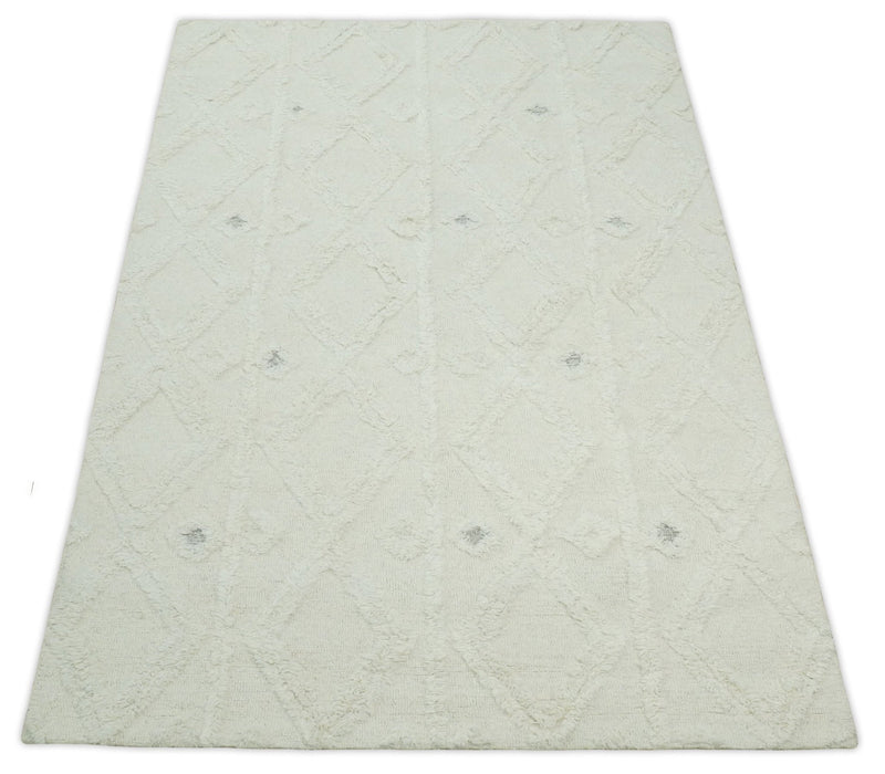 5x8 Hand Tufted gray and beige Modern Geometric Moroccan Trellis Wool Area Rug | TRDMA150 - The Rug Decor