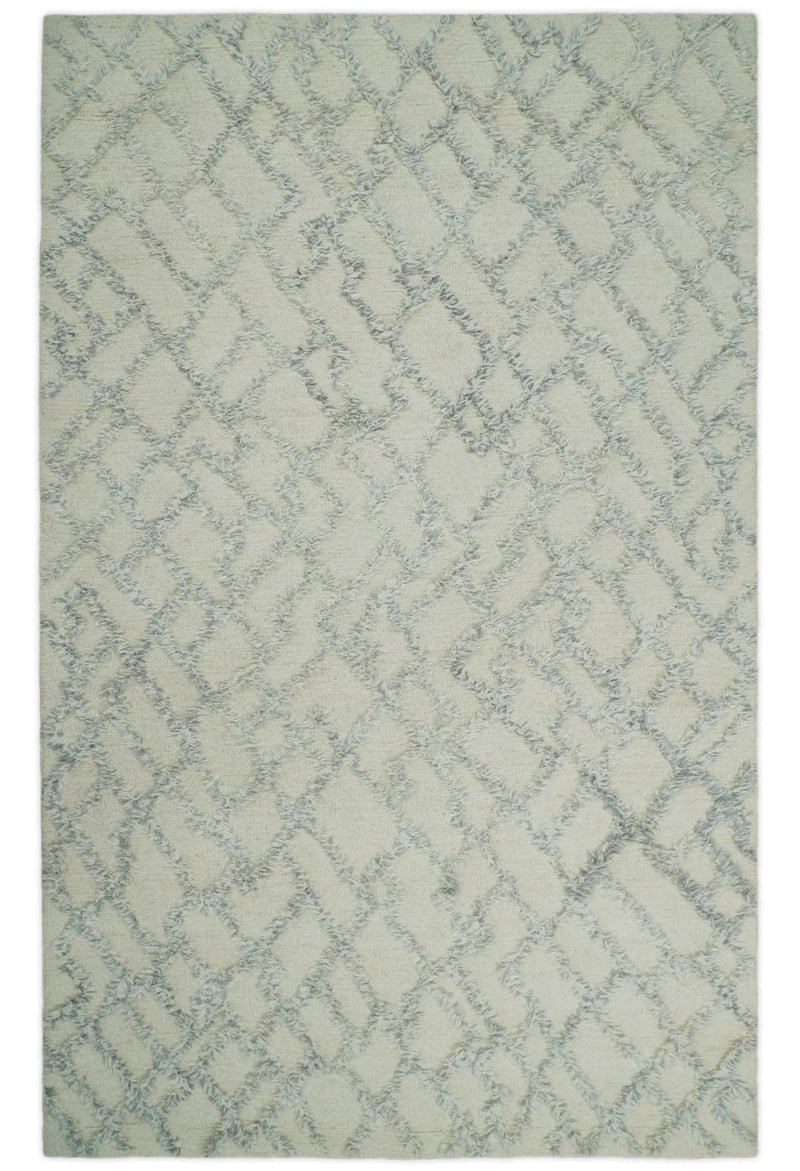 5x8 Hand Tufted gray and beige Modern Geometric Moroccan Trellis Wool Area Rug | TRDMA46 - The Rug Decor