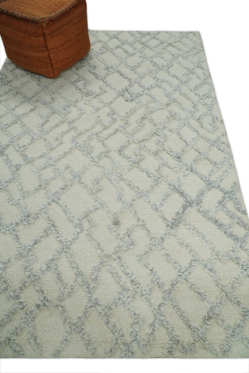 5x8 Hand Tufted gray and beige Modern Geometric Moroccan Trellis Wool Area Rug | TRDMA46 - The Rug Decor