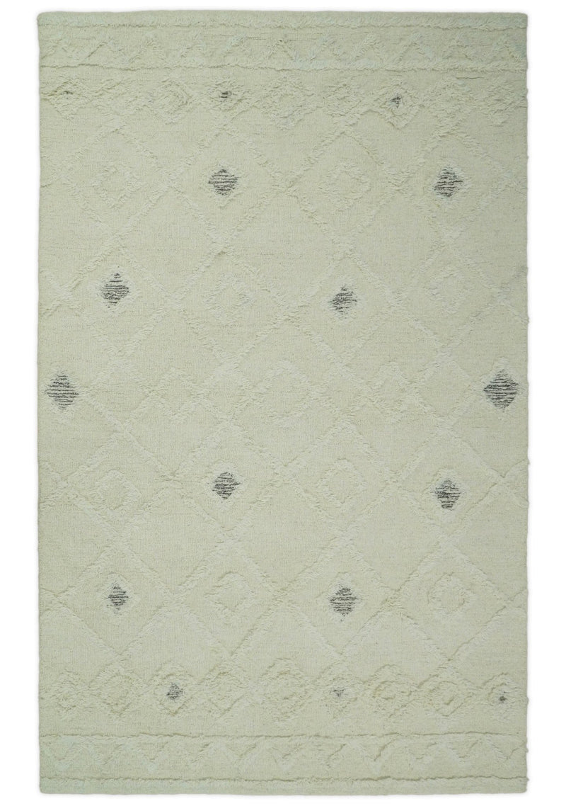 5x8 Hand Tufted gray and beige Modern Geometric Moroccan Trellis Wool Area Rug | TRDMA58 - The Rug Decor