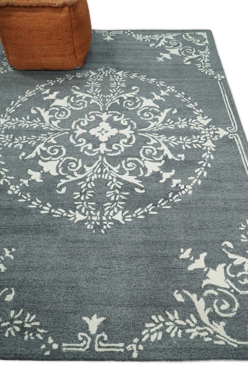5x8 Hand Tufted Gray and Beige Persian Style Antique Oriental Wool Area Rug | TRDMA84 - The Rug Decor