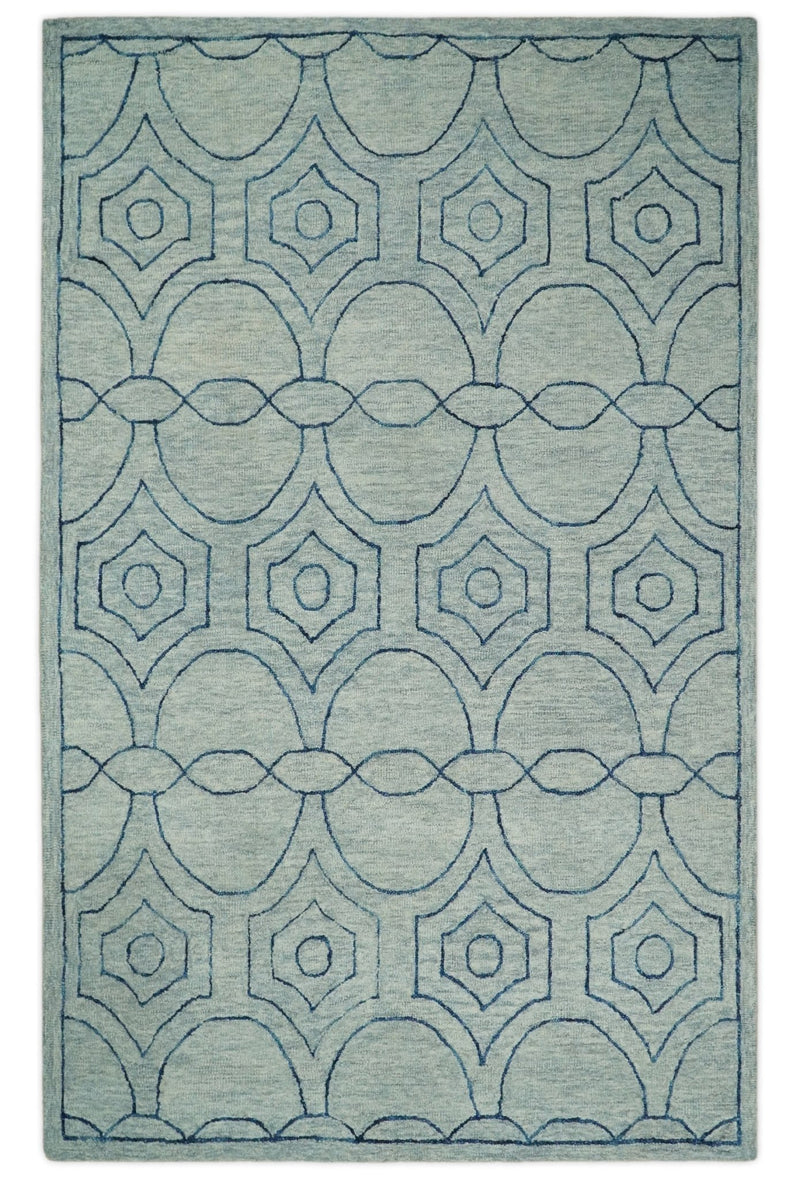 5x8 Hand Tufted Gray and Blue Modern Geometric Wool Kids Area Rug | TRDMA144 - The Rug Decor