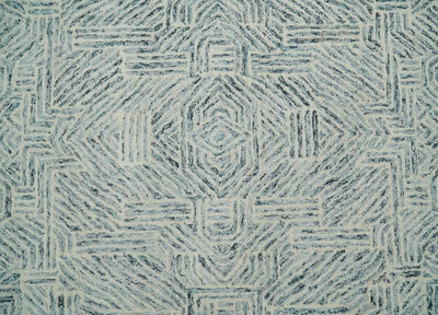 5x8 Hand Tufted Ivory and Blue Modern Geometrical Wool Area Rug | TRDMA108 - The Rug Decor