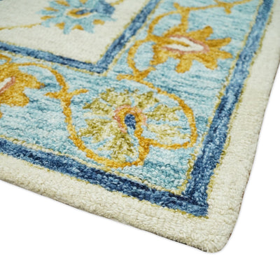 5x8 Hand Tufted Ivory and Blue Persian Style Antique Oriental Wool Area Rug | TRDMA102 - The Rug Decor