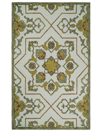 5x8 Hand Tufted Ivory and Gold Persian Style Antique Oriental Wool Area Rug | TRDMA75 - The Rug Decor