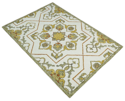 5x8 Hand Tufted Ivory and Gold Persian Style Antique Oriental Wool Area Rug | TRDMA75 - The Rug Decor