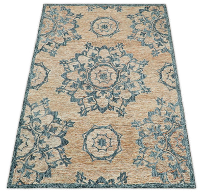 5x8 Hand Tufted Peach and Blue Persian Style Oriental Wool Area Rug | TRDMA159 - The Rug Decor
