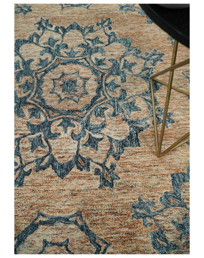 5x8 Hand Tufted Peach and Blue Persian Style Oriental Wool Area Rug | TRDMA159 - The Rug Decor