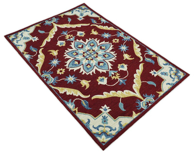 5x8 Hand Tufted Red and Blue Persian Style Antique Oriental Wool Area Rug | TRDMA28 - The Rug Decor