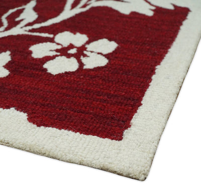 5x8 Hand Tufted Red and Ivory Persian Style Floral Oriental Wool Area Rug | TRDMA30 - The Rug Decor