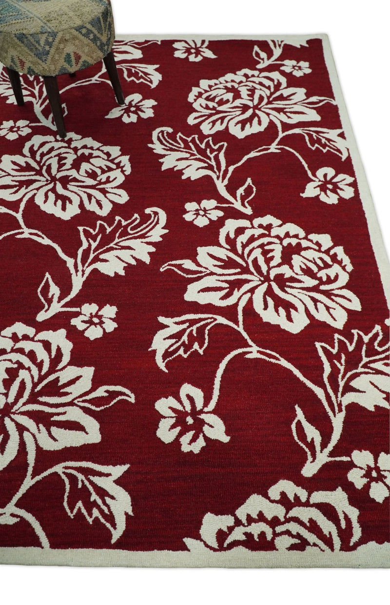 5x8 Hand Tufted Red and Ivory Persian Style Floral Oriental Wool Area Rug | TRDMA30 - The Rug Decor