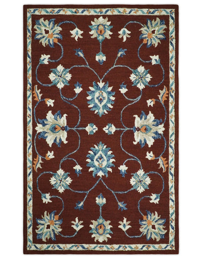 5x8 Hand Tufted Red and Ivory Persian Style Floral Oriental Wool Area Rug | TRDMA88 - The Rug Decor