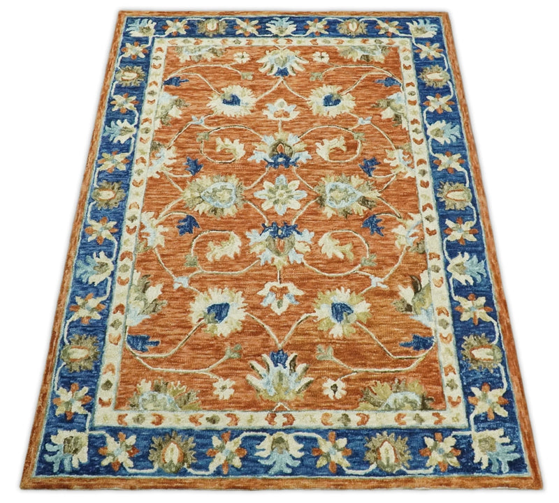 5x8 Hand Tufted Rust and Blue Persian Style Antique Oriental Wool Area Rug | TRDMA125 - The Rug Decor