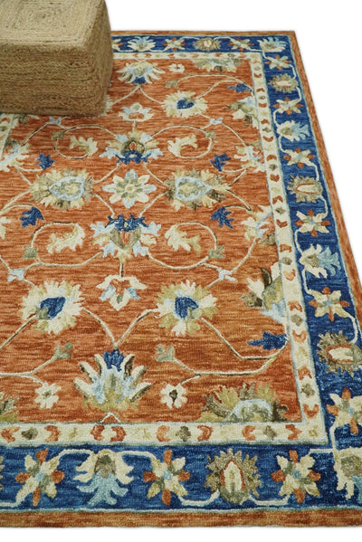 5x8 Hand Tufted Rust and Blue Persian Style Antique Oriental Wool Area Rug | TRDMA125 - The Rug Decor