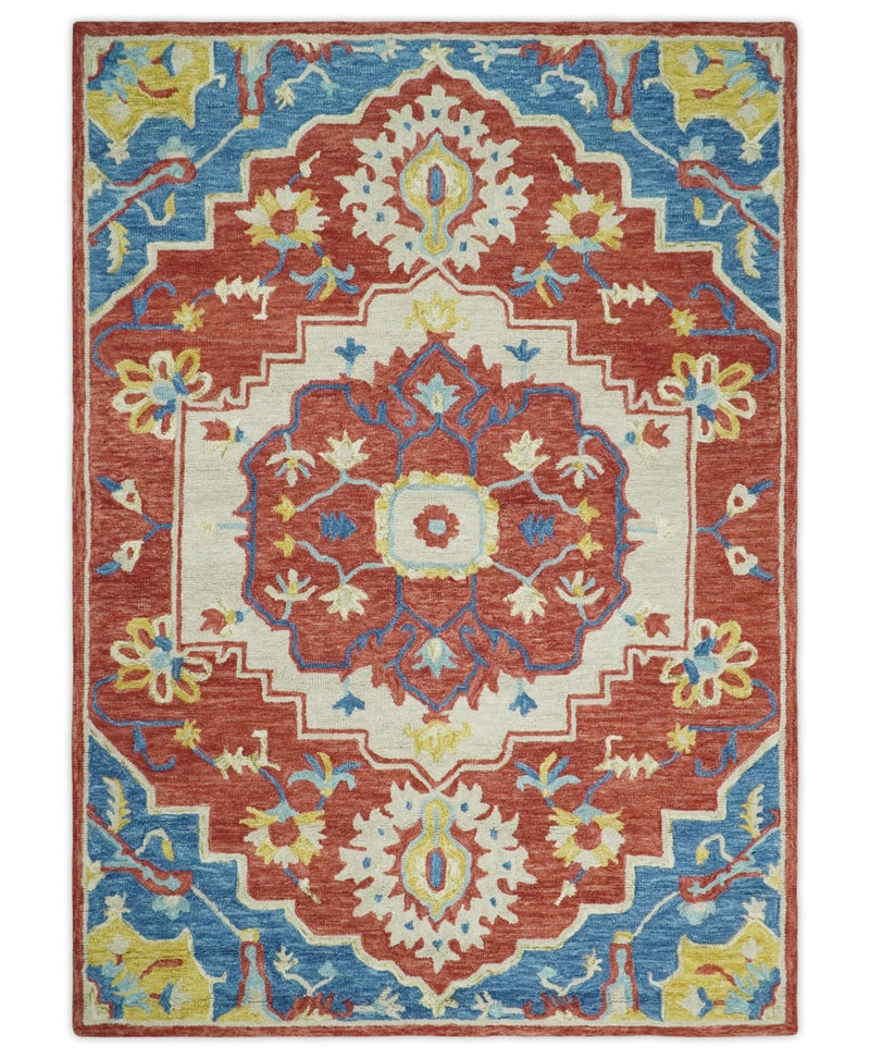 5x8 Hand Tufted Rust and Blue Persian Style Antique Oriental Wool Area Rug | TRDMA131 - The Rug Decor