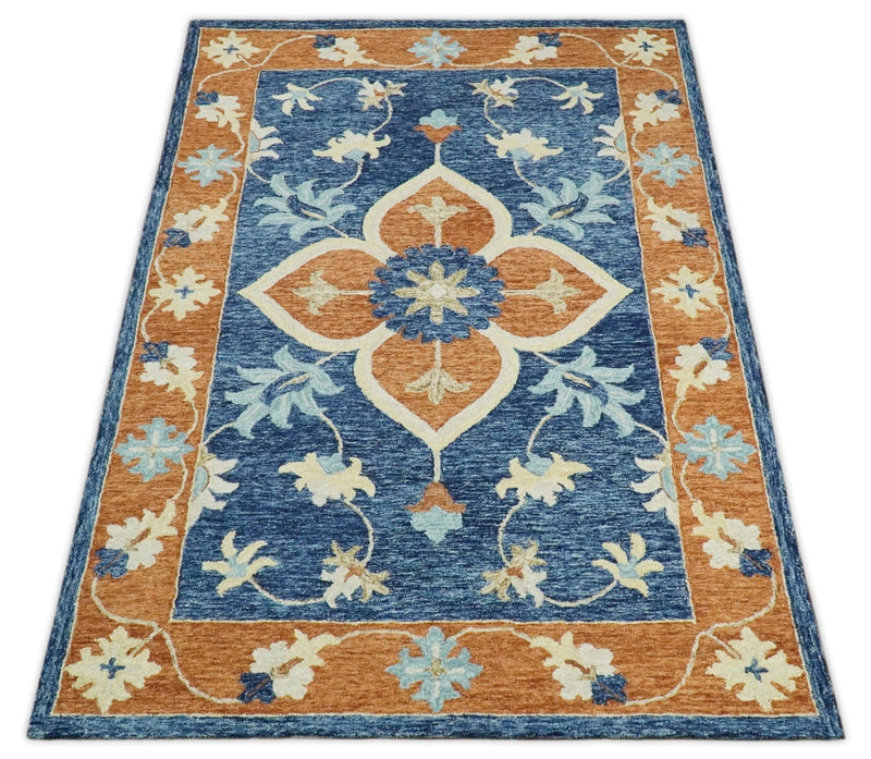 5x8 Hand Tufted Rust and Blue Persian Style Antique Oriental Wool Area Rug | TRDMA83 - The Rug Decor