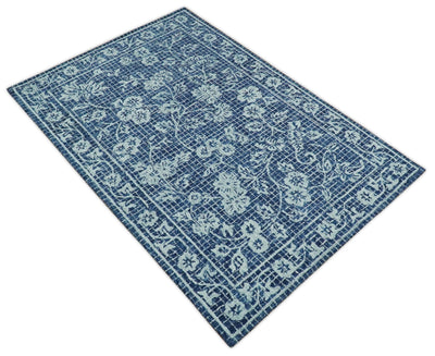 5x8 Hand Tufted Silver and Blue Persian Style Antique Oriental Wool Area Rug | TRDMA67 - The Rug Decor