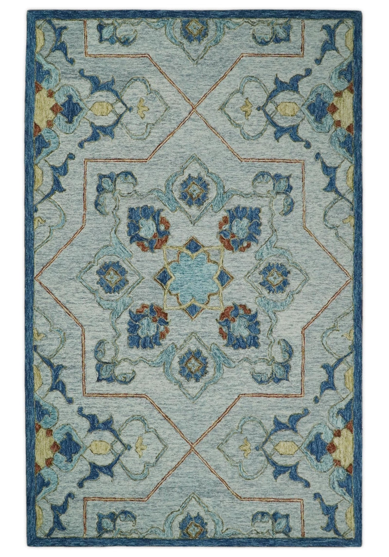 5x8 Hand Tufted Silver and Blue Persian Style Antique Oriental Wool Area Rug | TRDMA79 - The Rug Decor