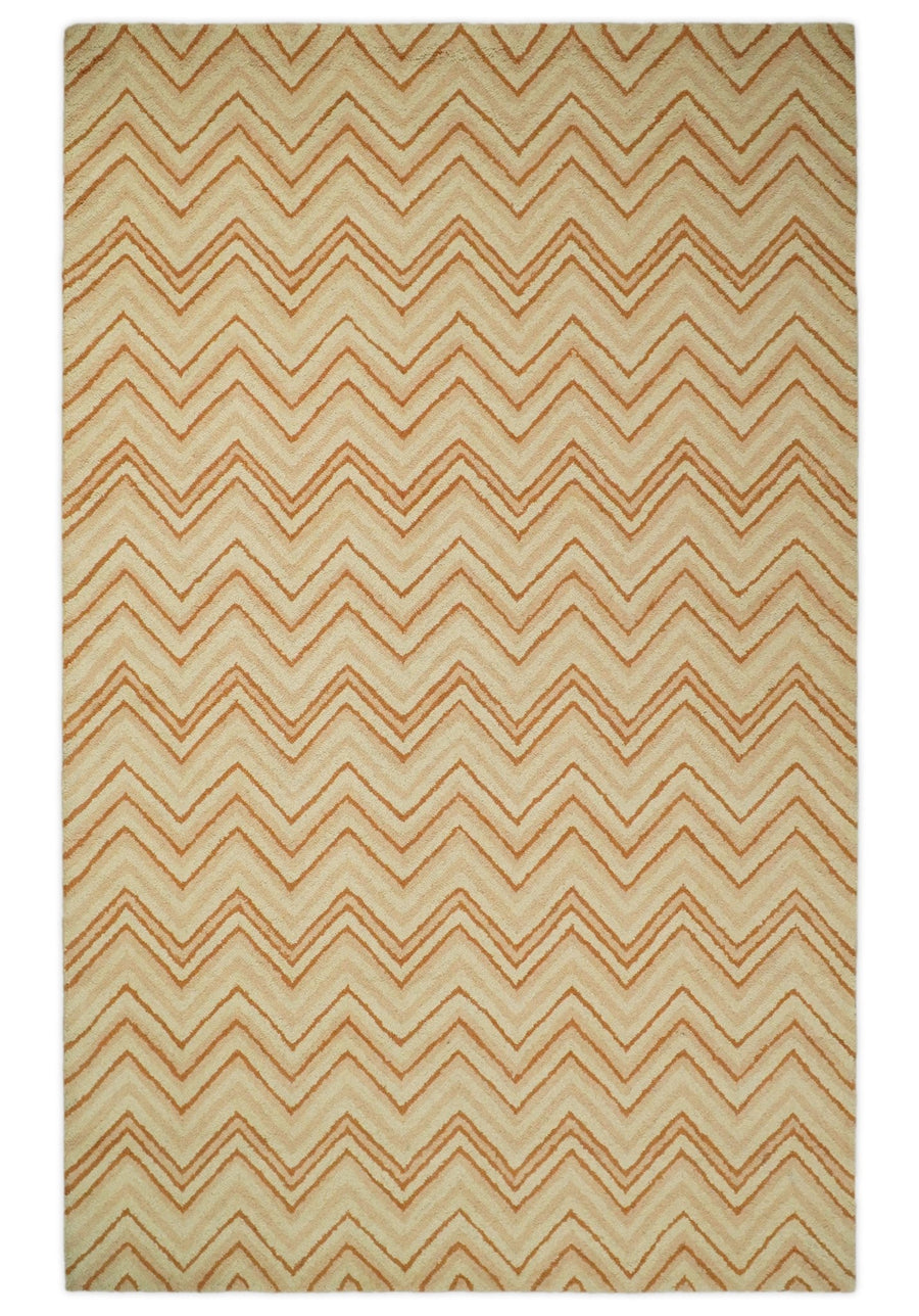 5x8 Hand Tufted Terracotta and Rust Modern Chevron Wool Area Rug | TRDMA39 - The Rug Decor