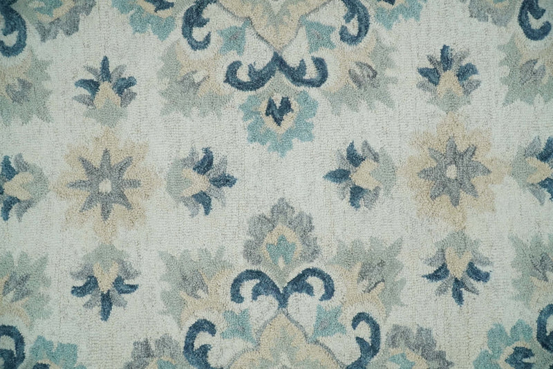 5x8 Hand Tufted White and Blue Floral Oriental Kids Wool Area Rug | TRDMA42 - The Rug Decor