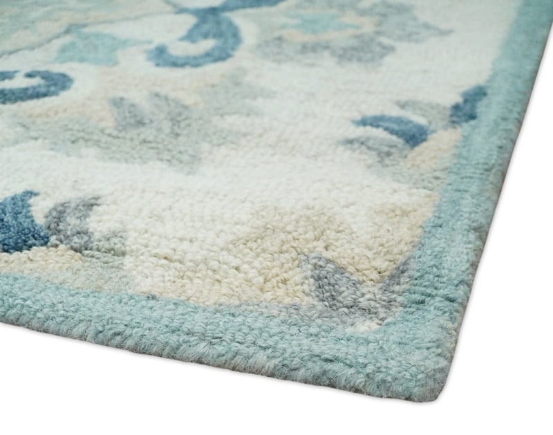 5x8 Hand Tufted White and Blue Floral Oriental Kids Wool Area Rug | TRDMA42 - The Rug Decor