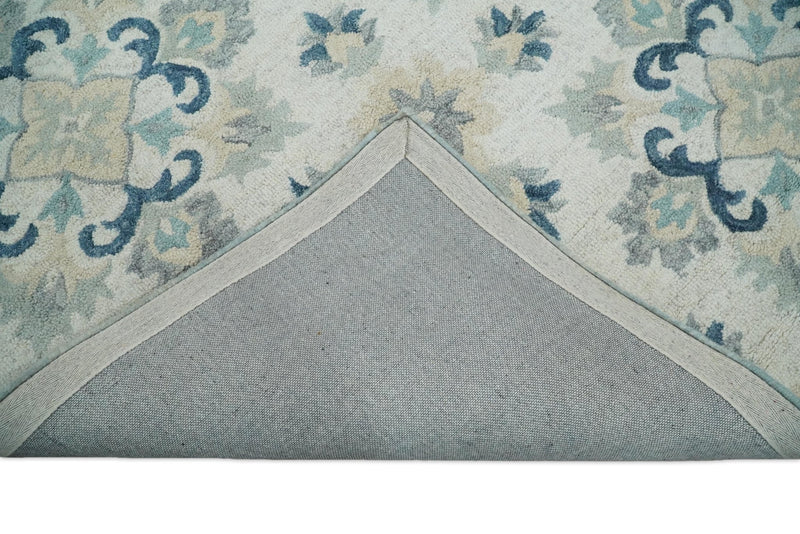 5x8 Hand Tufted White and Blue Floral Oriental Kids Wool Area Rug | TRDMA42 - The Rug Decor